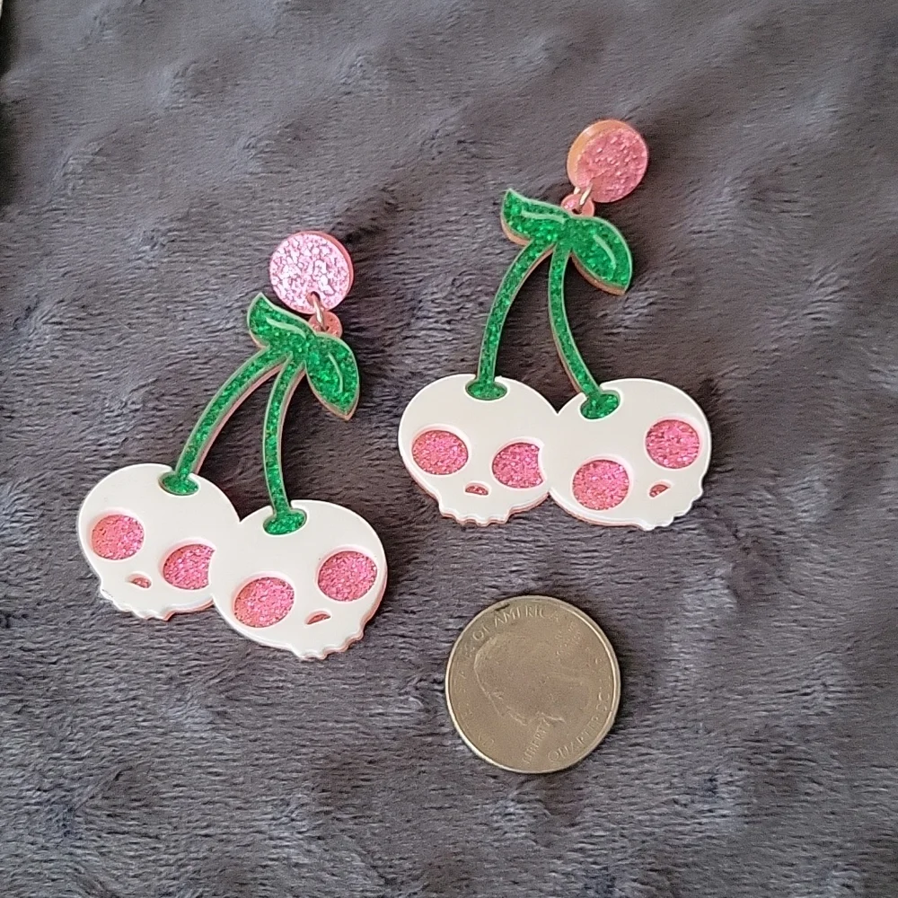 Sparkle Skull Cherry Earrings - Picture 5 of 7